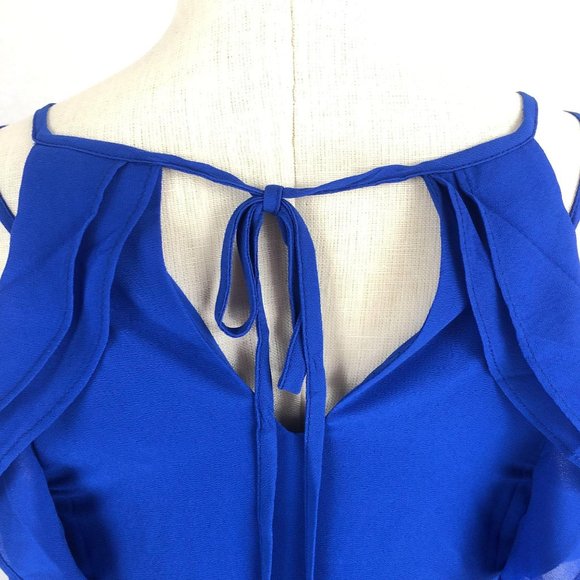 NAKED ZEBRA Blue Mini Dress NWOT Women's Size Small Sleeveless Ruffle Tie Back - Picture 6 of 9